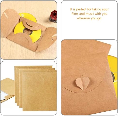 CD DVD Sleeves Envelopes Dust Isolation and Protection 50pcs Kraft Paper with Heart Button for Home and Cinema Storage in Kuwait