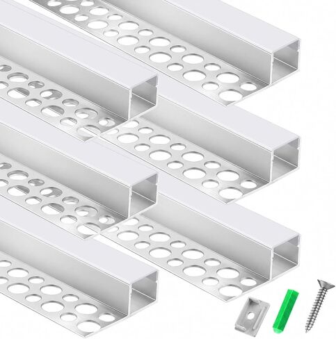Plaster-in LED Channel 6 Pack 3.3FT/1M, Single-Sided Trimless Recessed Aluminum LED Profile with Milky Diffuser, Drywall LED Strip Diffuser Fits 1–13mm LED Strips for Wall Edge and Cove Lighting in Kuwait