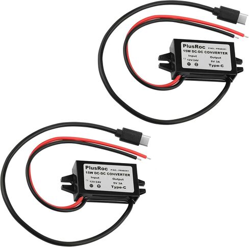 PlusRoc 2-Pack Waterproof DC 12V/24V to 5V 3A Buck Converter, USB-C Output in Kuwait