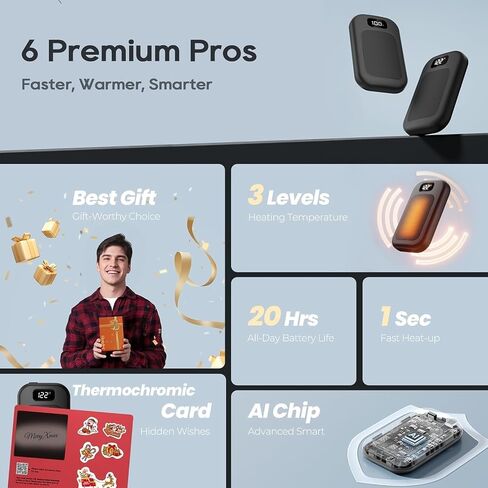Hand Warmers Rechargeable 4 Pack, 6400mAh Electric Hand Warmers, AI Smart Chips 20Hrs Long Safe Heat, Portable Pocket Heater, Outdoor Camping Hunting Golf Accessories in Kuwait