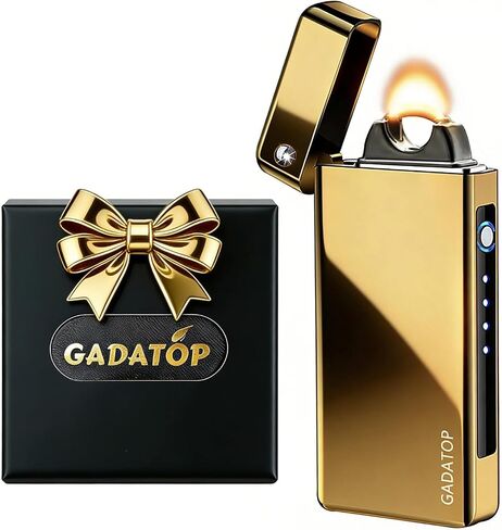 GADATOP Windproof Lighter Electric - High Plasma Lighters with USB Charging, Luxury Metal Body Arc Lighter for Men's Gifts, Reliable Rechargeable for Home and Outdoor (Luxury Gold) in Kuwait