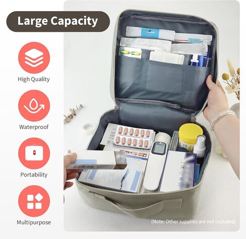 First Aid Bag Empty, Multifunction Emergency Medicine Storage Bag for Outdoor Camping Hiking Travel Emergency (Light Grey) in Kuwait