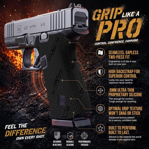 Glock 43x Grip, Glock 48, Cutting Edge Lab-Developed Silicone, Easy Peel-and-Stick Install, Ultra-Thin 0.5mm, The Next Evolution in Grip Technology. in Kuwait