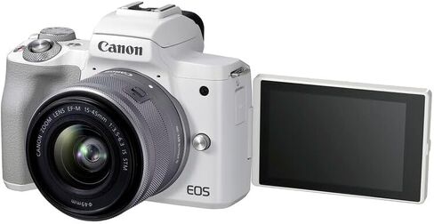 Canon EOS M50 Mark II Mirrorless Camera with 15-45mm Lens (White)| 24.1MP APS-C, Dual Pixel CMOS AF, 4K Video & Vari-Angle Touchscreen| For Vlogging & Content (4729C004) + HG-100TBR Tripod Grip + More in Kuwait