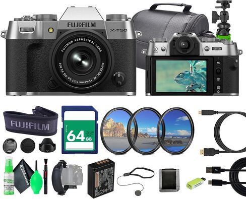 Fujifilm X-T50 Mirrorless Digital Camera XC15-45mmF3.5-5.6 OIS PZ Lens Kit (Black) Bundle with 64GB Tough UHS-II SDXC Memory Card + USB Type A to USB Type C Cable + Micro HDMI Cable + More in Kuwait