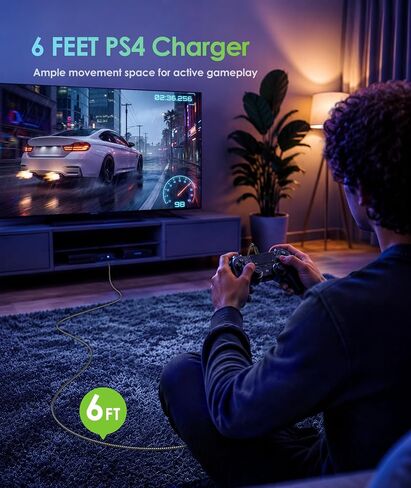 6ft Nylon Braided Micro USB Cable, Fast Charging Cord Compatible with PS4 Controller, Kindle Paperwhite, Amazon Fire Tablet, Roku Streaming Stick, Fire TV Stick, Xbox One, Android Phone in Kuwait