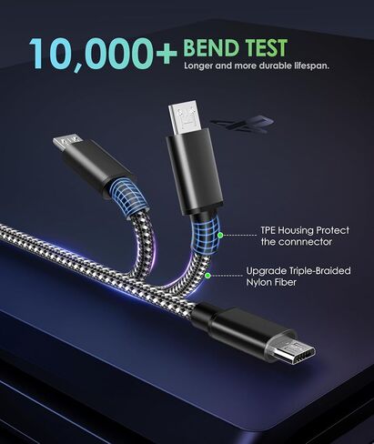 6ft Nylon Braided Micro USB Cable, Fast Charging Cord Compatible with PS4 Controller, Kindle Paperwhite, Amazon Fire Tablet, Roku Streaming Stick, Fire TV Stick, Xbox One, Android Phone in Kuwait