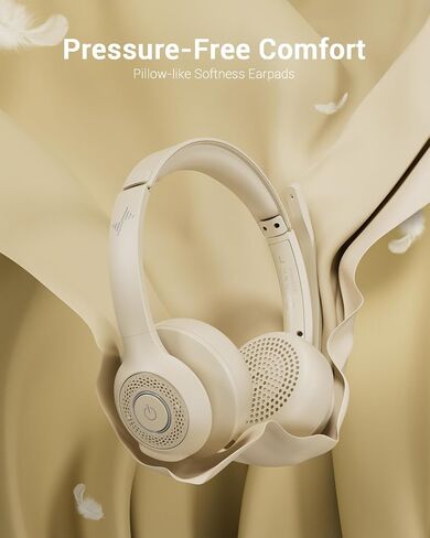 JIAMQISHI Wireless Headset with AI Noise Cancelling Microphone Bluetooth Headset - Bluetooth V5.2 Headphones with USB Dongle & Mic Mute for Computer/Laptop/PC/iPhone/Android/Cell Phones/Zoom-Apricot in Saudi Arabia