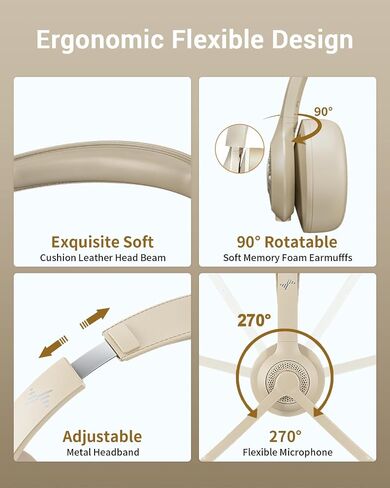 JIAMQISHI Wireless Headset with AI Noise Cancelling Microphone Bluetooth Headset - Bluetooth V5.2 Headphones with USB Dongle & Mic Mute for Computer/Laptop/PC/iPhone/Android/Cell Phones/Zoom-Apricot in Saudi Arabia
