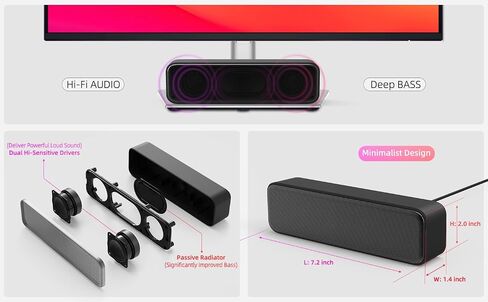 Computer Speakers for Desktop PC, External Speakers for Laptop, Mini Computer Soundbar for PC, Wired USB Plug in Speakers with Loud Sound, Deep Bass, Wide Compatibility – Bult-in USB C to USB Adapter in Saudi Arabia