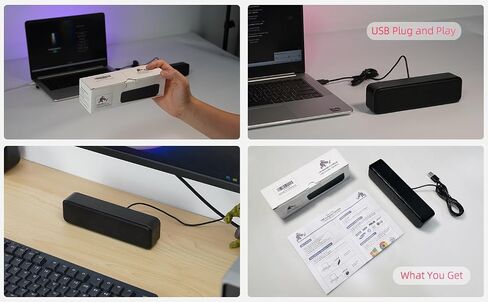Computer Speakers for Desktop PC, External Speakers for Laptop, Mini Computer Soundbar for PC, Wired USB Plug in Speakers with Loud Sound, Deep Bass, Wide Compatibility – Bult-in USB C to USB Adapter in Saudi Arabia