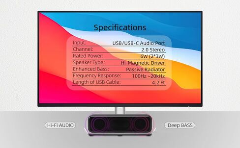 Computer Speakers for Desktop PC, External Speakers for Laptop, Mini Computer Soundbar for PC, Wired USB Plug in Speakers with Loud Sound, Deep Bass, Wide Compatibility – Bult-in USB C to USB Adapter in Saudi Arabia
