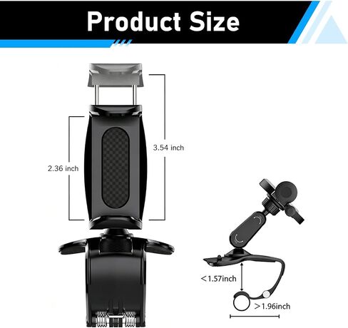 1 PC Car Dashboard Phone Clip Holder, 360 Degree Rotation Dash Cell Phone Mount, Multifunctional Anti-Shake Dashboard Cellphone Holder Clip, Universal for 4-7 Inch Cellphones (Black) in Saudi Arabia