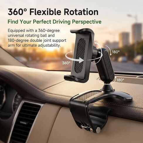 1 PC Car Dashboard Phone Clip Holder, 360 Degree Rotation Dash Cell Phone Mount, Multifunctional Anti-Shake Dashboard Cellphone Holder Clip, Universal for 4-7 Inch Cellphones (Black) in Saudi Arabia