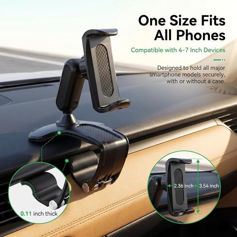 1 PC Car Dashboard Phone Clip Holder, 360 Degree Rotation Dash Cell Phone Mount, Multifunctional Anti-Shake Dashboard Cellphone Holder Clip, Universal for 4-7 Inch Cellphones (Black) in Saudi Arabia