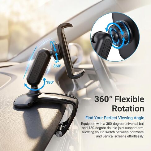 1 PC Car Dashboard Phone Clip Holder, 360 Degree Rotation Dash Cell Phone Mount, Multifunctional Anti-Shake Dashboard Cellphone Holder Clip, Universal for 4-7 Inch Cellphones (Black) in Saudi Arabia