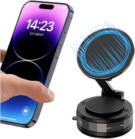 Vacuum Magnetic Car Phone Holder, 360° Adjustable Vehicle Dashboard Cell Phone Mount with Suction Cup, Foldable Automotive Windshield Smartphone Holder, Universal for SUV RV Truck in Saudi Arabia