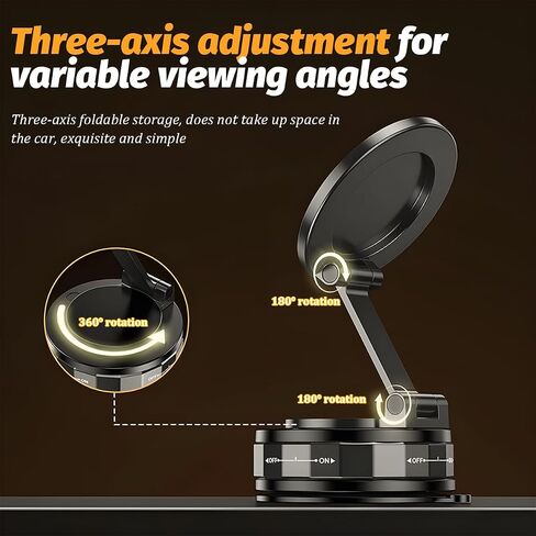 Vacuum Magnetic Car Phone Holder, 360° Adjustable Vehicle Dashboard Cell Phone Mount with Suction Cup, Foldable Automotive Windshield Smartphone Holder, Universal for SUV RV Truck in Saudi Arabia