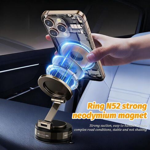 Vacuum Magnetic Car Phone Holder, 360° Adjustable Vehicle Dashboard Cell Phone Mount with Suction Cup, Foldable Automotive Windshield Smartphone Holder, Universal for SUV RV Truck in Saudi Arabia