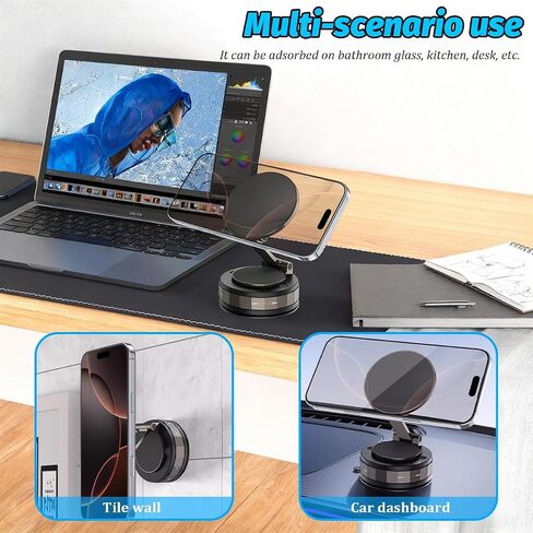 Vacuum Magnetic Car Phone Holder, 360° Adjustable Vehicle Dashboard Cell Phone Mount with Suction Cup, Foldable Automotive Windshield Smartphone Holder, Universal for SUV RV Truck in Saudi Arabia