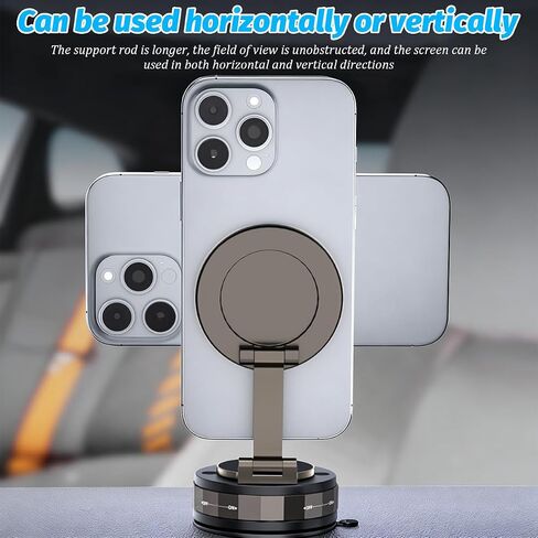 Vacuum Magnetic Car Phone Holder, 360° Adjustable Vehicle Dashboard Cell Phone Mount with Suction Cup, Foldable Automotive Windshield Smartphone Holder, Universal for SUV RV Truck in Saudi Arabia