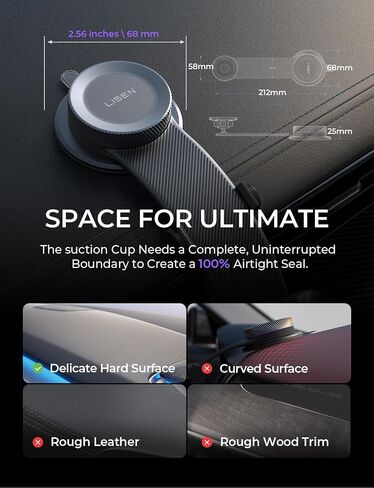 LISEN for MagSafe Car Mount, Magnetic Phone Holder for Car, Vacuum Suction Cup Phone Mount, Magnetic Car Phone Mount 24 Strong Magnets, 360° Adjustable Memory Alloy Bendable Arm for iPhone 17 Pro Max in Saudi Arabia