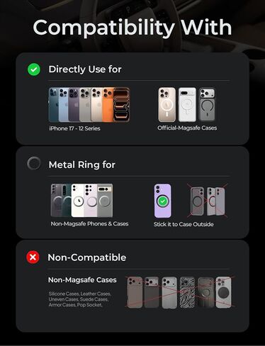 LISEN for MagSafe Car Mount, Magnetic Phone Holder for Car, Vacuum Suction Cup Phone Mount, Magnetic Car Phone Mount 24 Strong Magnets, 360° Adjustable Memory Alloy Bendable Arm for iPhone 17 Pro Max in Saudi Arabia