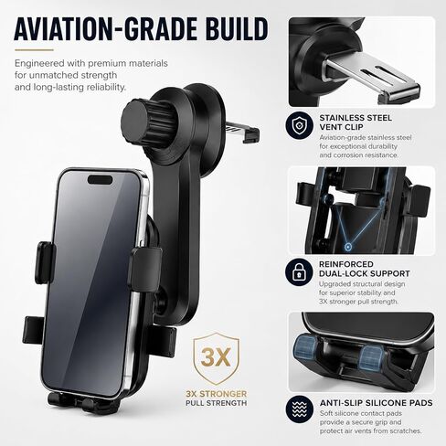 Car phone holder vent,car vent phone mount,360° adjustable phone holders for your car,car vent phone holder,air vent car phone holder mount for car compatible with iPhone,all 4–7" phones(Mirror) in Saudi Arabia