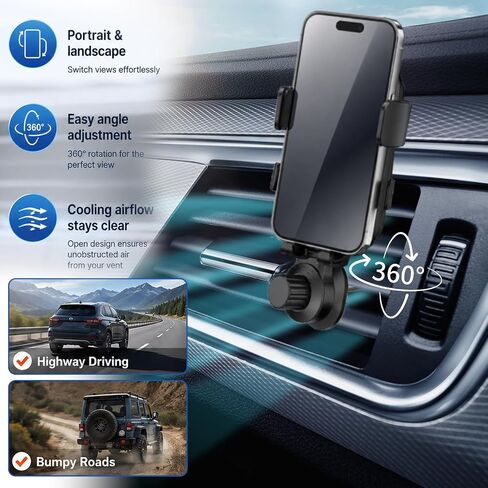 Car phone holder vent,car vent phone mount,360° adjustable phone holders for your car,car vent phone holder,air vent car phone holder mount for car compatible with iPhone,all 4–7" phones(Mirror) in Saudi Arabia