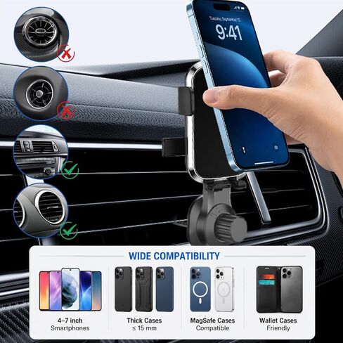 Car phone holder vent,car vent phone mount,360° adjustable phone holders for your car,car vent phone holder,air vent car phone holder mount for car compatible with iPhone,all 4–7" phones(Mirror) in Saudi Arabia