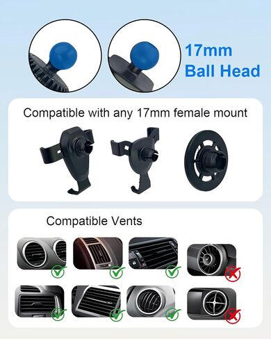 17mm Ball Head Air Vent Clip Replacement Car Mount Base, 2pcs in Saudi Arabia