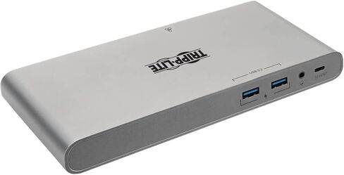 Tripp Lite International USB-C Docking Station, Triple Monitor Support, EU & UK Power Cables, 4K @ 30Hz HDMI & DisplayPort, VGA, Gigabit Ethernet, 100W USB-C Charging, 3-Year Warranty (U442-DOCK4-INT) in Saudi Arabia