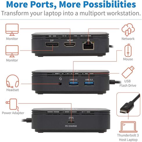 Tripp Lite Thunderbolt 3 Dock Dual Display 8k DP 4k HDMI USB-A Hub Gbe (MTB3-DOCK-04) in Saudi Arabia