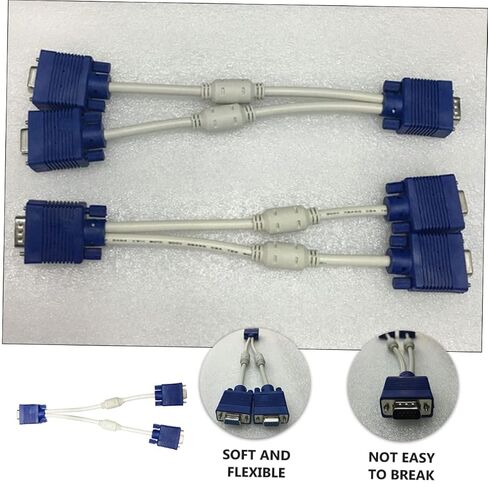 Gadpiparty 2PCS Vga Splitter Adapter Cable Dual Monitor Video Converter Cord with Thickened Wire and Magnetic Ring for Stable Transmission and Easy Installation in Kuwait
