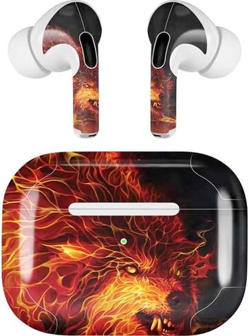 Skinit Decal Audio Skin Compatible with Apple AirPods Pro (2rd Gen, 2022) - Tate and Co. Fire Stalker Wolf Design in Kuwait