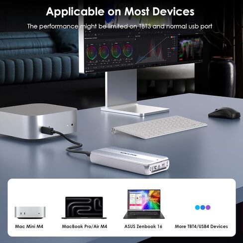 WAVLINK 40Gbps M.2 NVMe Enclosure Compatible with MacBook/Mac mini M4/M3/M2/M1, SSD Enclosure for TBT4/TBT3/USB4/USB3.2 and More, Supports 2230/2242/2260/2280 B+M/M-Key PCIe SSD, Built-in Fan Cooling in Kuwait
