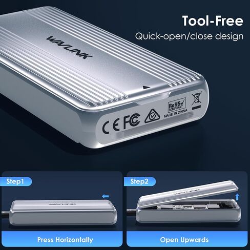 WAVLINK 40Gbps M.2 NVMe Enclosure Compatible with MacBook/Mac mini M4/M3/M2/M1, SSD Enclosure for TBT4/TBT3/USB4/USB3.2 and More, Supports 2230/2242/2260/2280 B+M/M-Key PCIe SSD, Built-in Fan Cooling in Kuwait