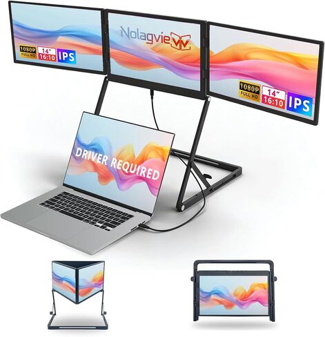 Laptop Triple Screen Extender, 14" Freestanding Triple Portable Monitor for Laptop, 1080P FHD IPS, 1 USB-C Connection for 4 Screens, Foldable Triple Screen for Work & Travel in Kuwait