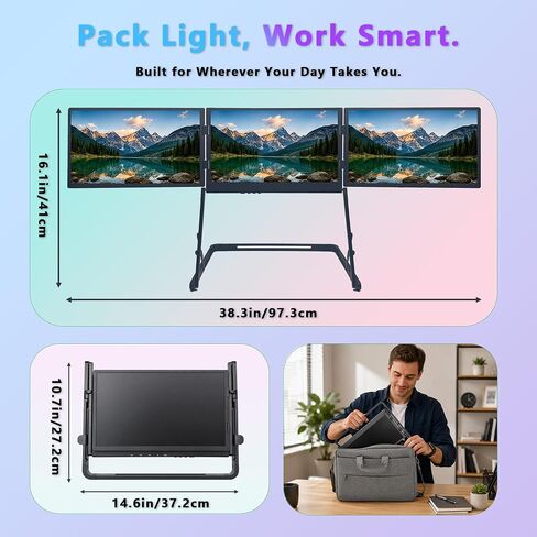Laptop Triple Screen Extender, 14" Freestanding Triple Portable Monitor for Laptop, 1080P FHD IPS, 1 USB-C Connection for 4 Screens, Foldable Triple Screen for Work & Travel in Kuwait