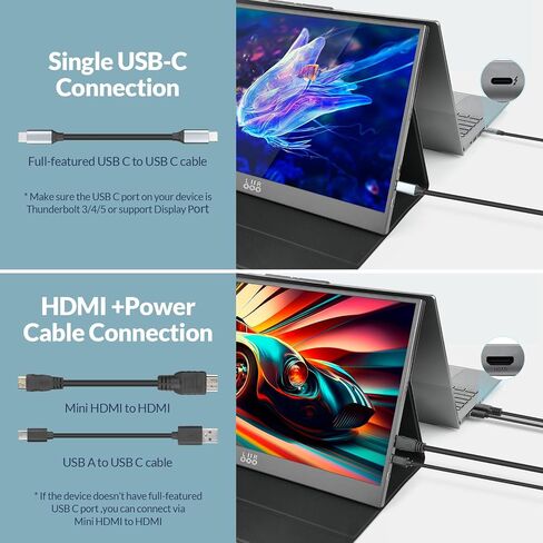 LR Portable Monitor, 15.6 inch 1080P FHD Ultra-Slim Travel Monitor, USB-C HDMI External Second Screen for Laptop MacBook Surface PC Xbox PS4/5, VESA Mountable, Metal Frame, with Smart Cover in Kuwait