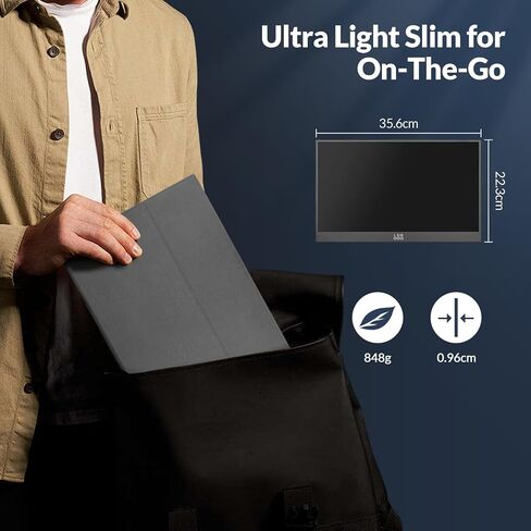 LR Portable Monitor, 15.6 inch 1080P FHD Ultra-Slim Travel Monitor, USB-C HDMI External Second Screen for Laptop MacBook Surface PC Xbox PS4/5, VESA Mountable, Metal Frame, with Smart Cover in Kuwait