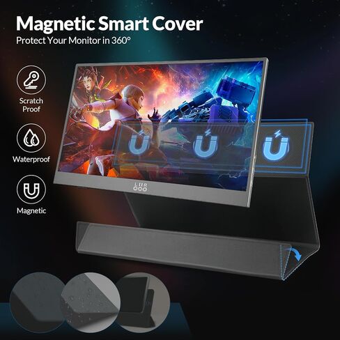 LR Portable Monitor, 15.6 inch 1080P FHD Ultra-Slim Travel Monitor, USB-C HDMI External Second Screen for Laptop MacBook Surface PC Xbox PS4/5, VESA Mountable, Metal Frame, with Smart Cover in Kuwait