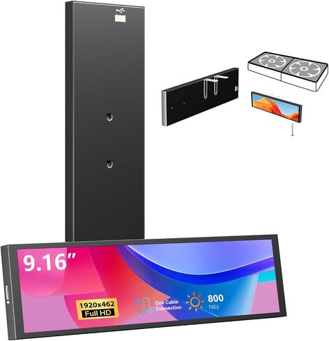 9.16" Computer Temp Monitor, FHD 1920x462 PC Sensor Panel One-Cable Connection(No HDMI Needed), Stretched Bar LCD Dynamic Theme Supported, IPS Mini Secondary Screen for CPU RAM HDD Data, Windows Only in Kuwait