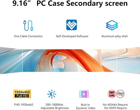 9.16" Computer Temp Monitor, FHD 1920x462 PC Sensor Panel One-Cable Connection(No HDMI Needed), Stretched Bar LCD Dynamic Theme Supported, IPS Mini Secondary Screen for CPU RAM HDD Data, Windows Only in Kuwait