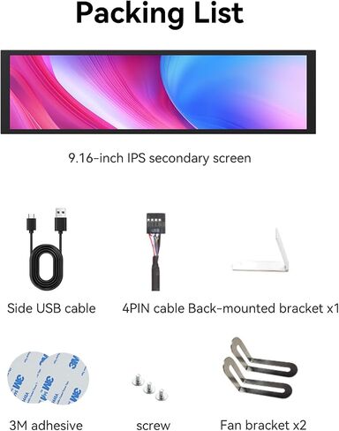 9.16" Computer Temp Monitor, FHD 1920x462 PC Sensor Panel One-Cable Connection(No HDMI Needed), Stretched Bar LCD Dynamic Theme Supported, IPS Mini Secondary Screen for CPU RAM HDD Data, Windows Only in Kuwait