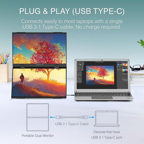 Packard Bell airFrame Dual 15.6-inch Portable Monitor, USB-C and HDMI, Vertical Stacking Display in Kuwait