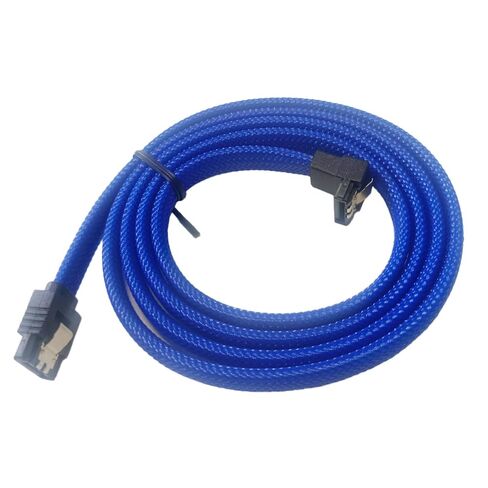 Double Latch Head 7-pin Internal Straight to 90-Degree Serial ATA Cable Blue Nylon Braided Latch Design with 2 Locker for Computer host, SSD, SATA Hard Disk, SATA Optical Drive, CD Writer in Kuwait