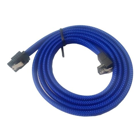 Double Latch Head 7-pin Internal Straight to 90-Degree Serial ATA Cable Blue Nylon Braided Latch Design with 2 Locker for Computer host, SSD, SATA Hard Disk, SATA Optical Drive, CD Writer in Kuwait