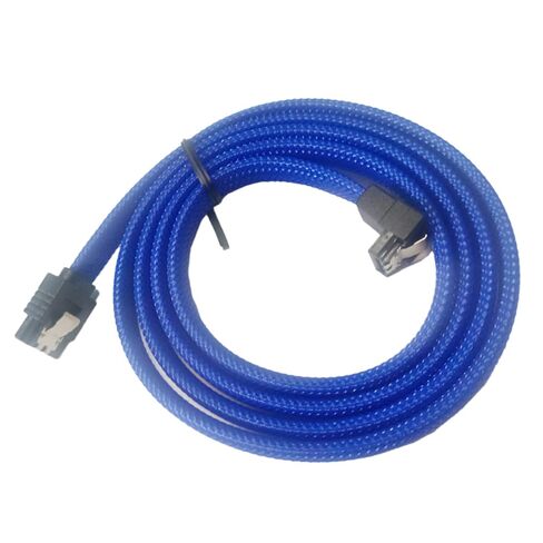 Double Latch Head 7-pin Internal Straight to 90-Degree Serial ATA Cable Blue Nylon Braided Latch Design with 2 Locker for Computer host, SSD, SATA Hard Disk, SATA Optical Drive, CD Writer in Kuwait