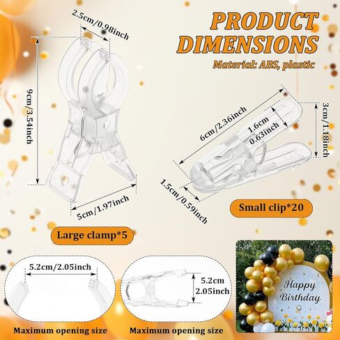 25Pcs Balloon Arch Clips, 3.54" Transparent Spring Clamps for Backdrop in Kuwait